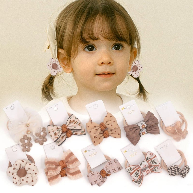 BIANHUAN Boutique Hair Ties, 20 Pcs (10pairs) Hair Accessories with Bows, 1.2 Inch Hair Ties for Baby Girls, Toddler Hair Bows, Elastics Ponytail Holders for Kids Under 4 Years Old (Set-E) - Image 1